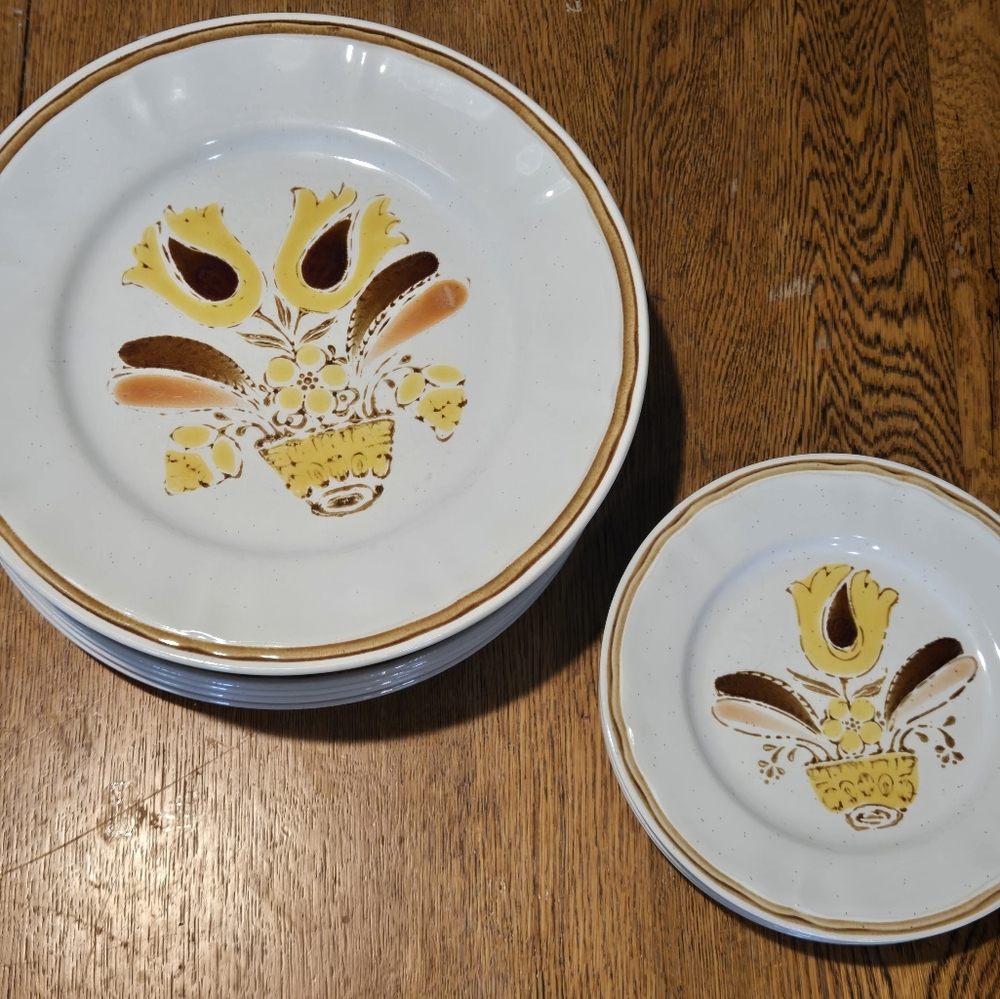 Vintage Floral Dinnerware Set with Yellow and Brown Accents